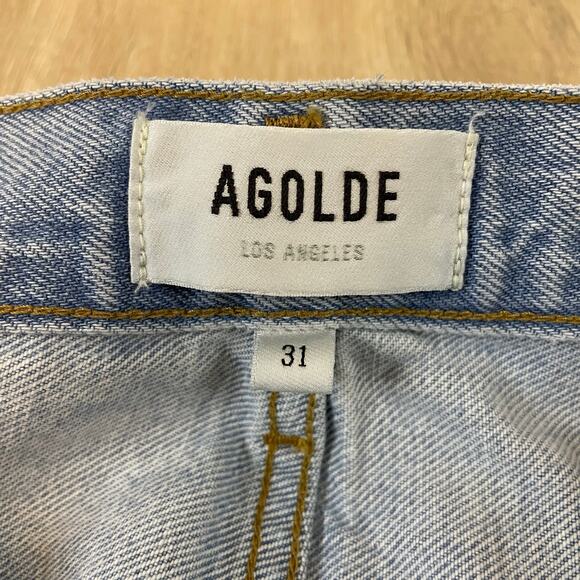 AGOLDE 90s Pinch Waist Jeans Women’s 31 High Rise Organic Light Wash Raw Hem - Picture 3 of 13